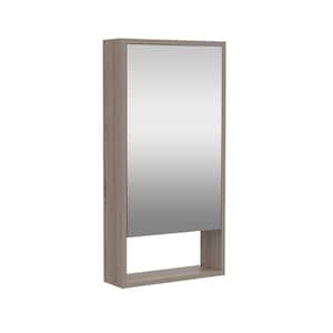 Brown 17.9 in. W x 35.4 in. H Rectangular Particle Board Mirror Medicine Cabinet with Mirror Surface Mount Two Shelves