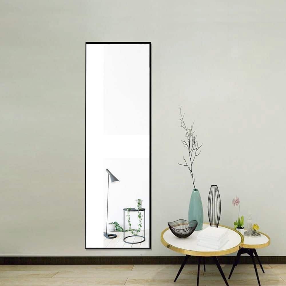 Black 16 in. W x 59 in. H Rectangle Metal Full Length Mirror with Stand, Wa