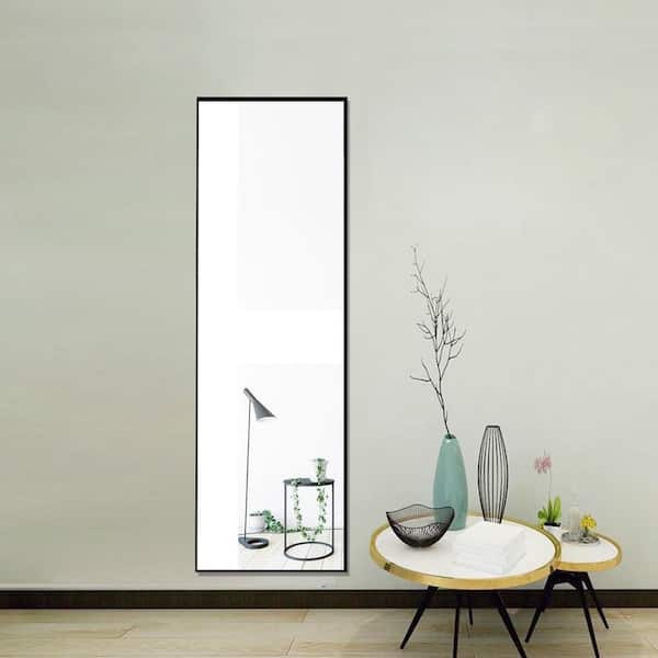 Unbranded Black 16 in. W x 59 in. H Rectangle Metal Full Length Mirror with Stand, Wall Mounting Full Body Mirror for Living Room