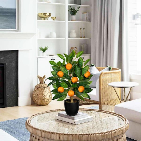 1.3 ft. Artificial Orange Tree in Black Pot-Faux Citrus Plant for