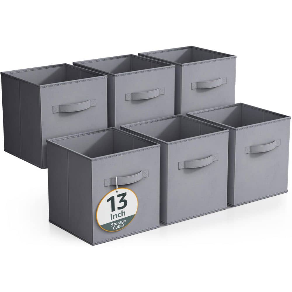 Large Storage Cubes with Handles, Gray 13 in. x 13 in. Fabric Decorative Ba