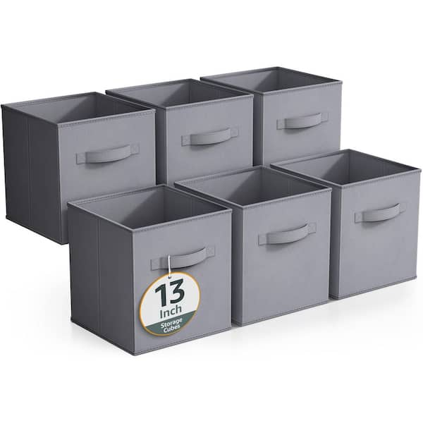 Sorbus Large Storage Cubes with Handles, Gray 13 in. x 13 in. Fabric Decorative Basket Set of 6, Clothes and Closet Organizer