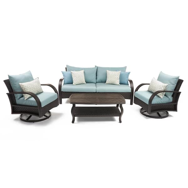 RST BRANDS Barcelo 4-Piece Motion Wicker Patio Deep Seating Conversation Set with Sunbrella Spa Blue Cushions