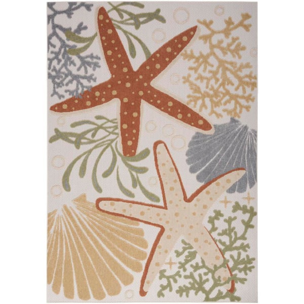Aloha Ivory Multicolor 4 ft. x 6 ft. Nature-inspired Contemporary Indoor/Outdoor Area Rug