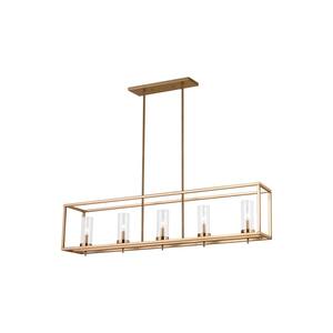 Generation Lighting Zire 5-Light Satin Brass Dimmable Indoor/Outdoor Linear Chandelier with ...