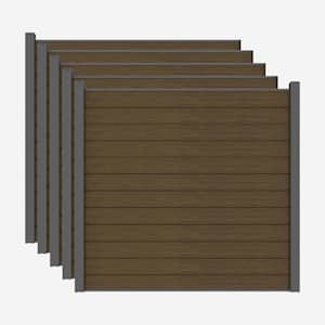 Complete Kit 6 ft. x 6 ft. Embossed Brown WPC Composite Fence Panel with Pronged Holders and Post Kits (5-set)