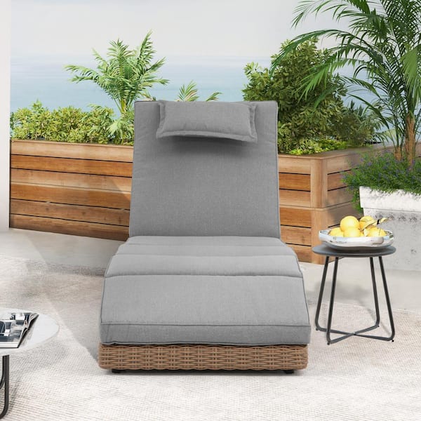 Yangming Natural Wicker Folding Outdoor Chaise Lounge