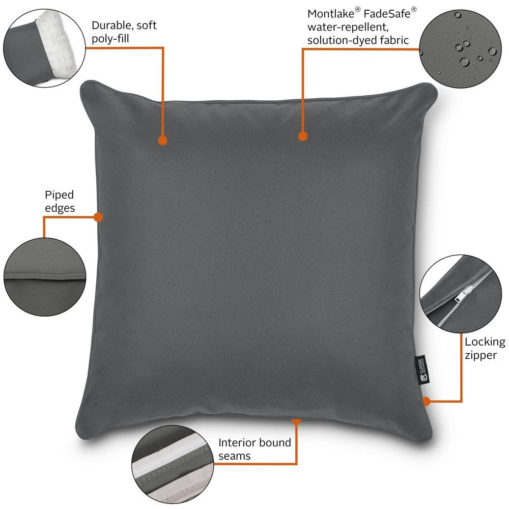 Montlake FadeSafe Light Charcoal Square Outdoor Pillow Set