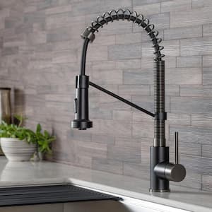 Single Handle 18-Inch Pull Down Kitchen Faucet with Dual Function Spray Head in Matte Black/Black Stainless