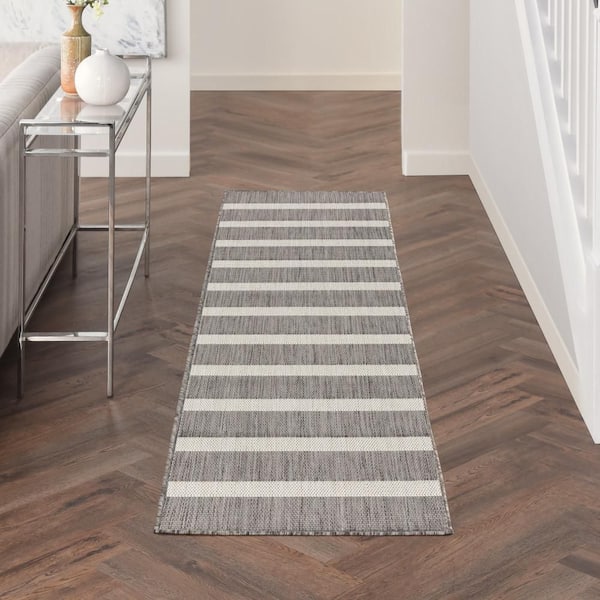 Positano Charcoal Ivory 2 ft. x 6 ft. Stripes Contemporary Runner Area Rug