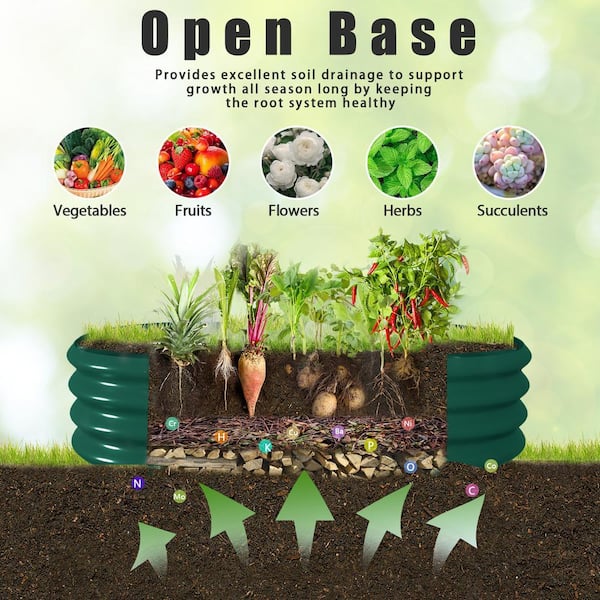 Green 96 in. x 36 in. x 24 in. Oval Galvanized Steel Raised Garden