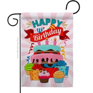 13 in. x 18.5 in. Happy Birthday Cake Celebration Double-Sided Garden Flag Celebration Decorative Vertical Flags