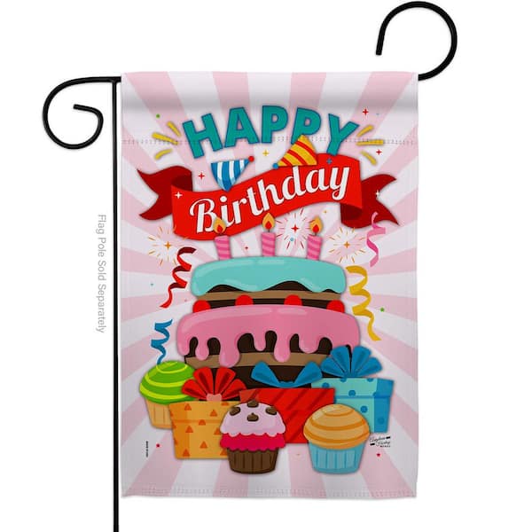 Angeleno Heritage MADE AND DESIGNED LOS ANGELES CALIFORNIA 13 in. x 18.5 in. Happy Birthday Cake Celebration Double-Sided Garden Flag Celebration Decorative Vertical Flags