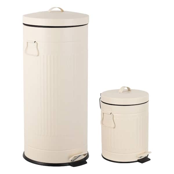 Theo Retro 8-Gal. Step Trash Can with Soft-Close Lid and Free Mini Trash Can, Limestone Beige