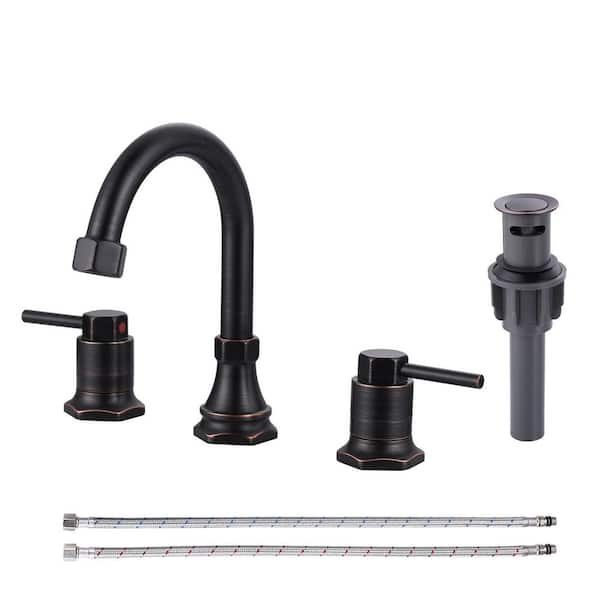 8 in. Widespread Double Handle Bathroom Faucet with Drain Kit Included and Supply Line in Oil Rubbed Bronze