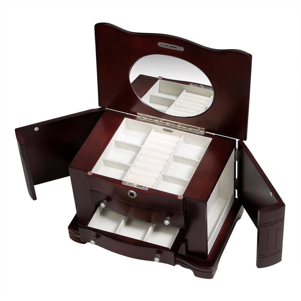 Mahogany Women's Locking Wooden Jewelry Box with 3 Drawers
