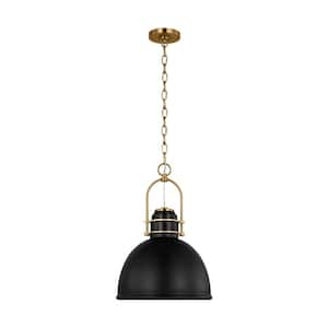 Upland 15.5 in. W x 22.75 in. H 1-Light Burnished Black/Midnight Black Extra Large Pendant Light with Black Steel Shade