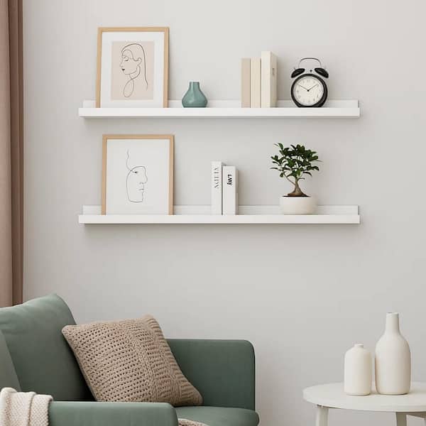 Yuli 31.5 in. W x 3.5 in. D White Wood Solid Decorative Wall Shelf Set of 2