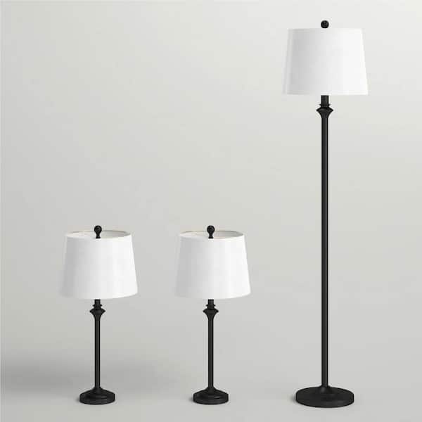 Maxax Cleveland 57.5 in. H Baked Black 3-Piece Traditional Standard Floor Lamp (3-Pack)