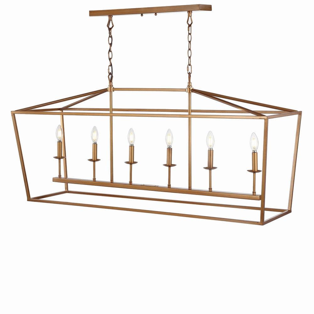 Pagoda 49" Antique Gold Lantern LED Pendant with Adjustable Chain