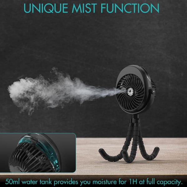 panergy 2500mAh Battery Powered Personal Misting Fan in Black, with  Flexible Tripod, 3 Speed 270° & 360° Rotatable THD-MLF002-BLK - The Home  Depot