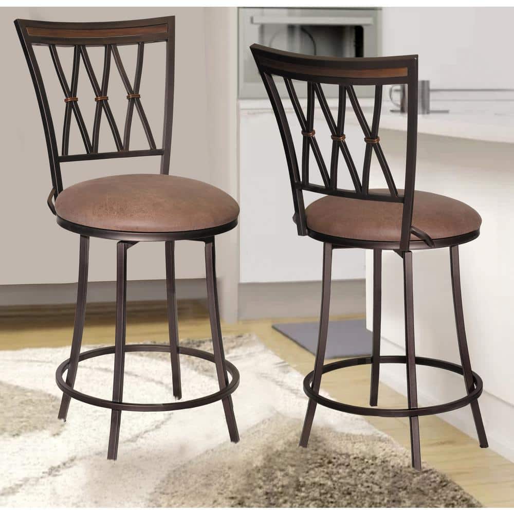 Sedona 24" Brown Leather Swivel Counter Stool with Metal Frame