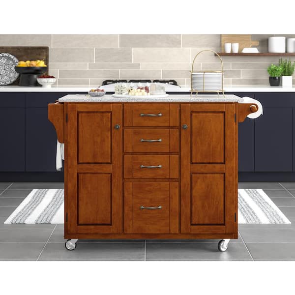 Create-a-Cart Cherry Kitchen Cart with Salt and Pepper Granite Top