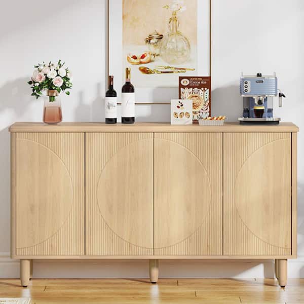 Ahlivia Light Brown Engineered Wood 59.4 in. Buffet Cabinet Sideboard with Shelves