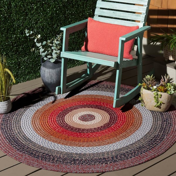Braided Brown/Rust 3 ft. x 3 ft. Machine Washable Multicolor Striped Round Area Rug