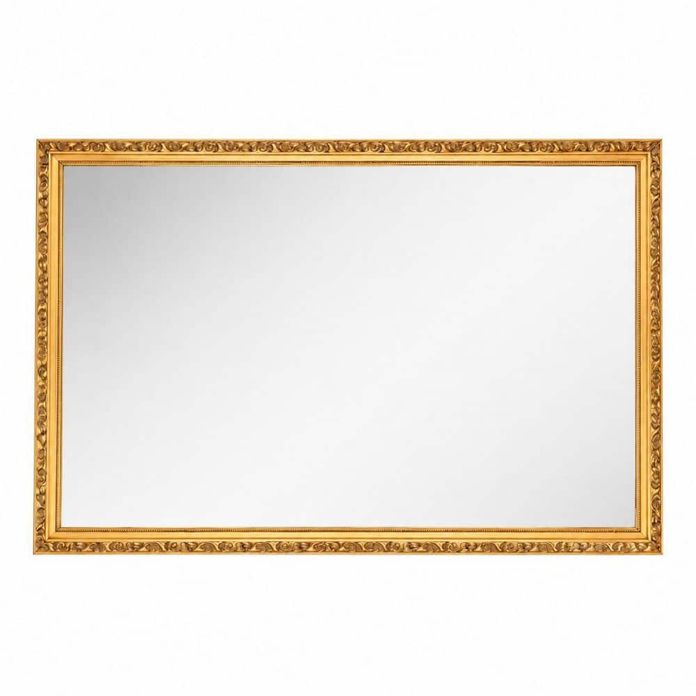 52 in. W x 28 in. H Antique Gold Ornate Embossed Vintage Frameless-Look Wall Mirror with Solid Wood Frame price history on PriceWatchPro