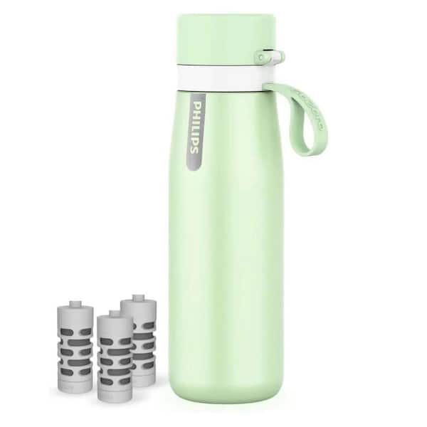 Lukvuzo 18.6 oz. Insulated Stainless Steel Premium Filtering Water Bottle with 3 Filters in Green