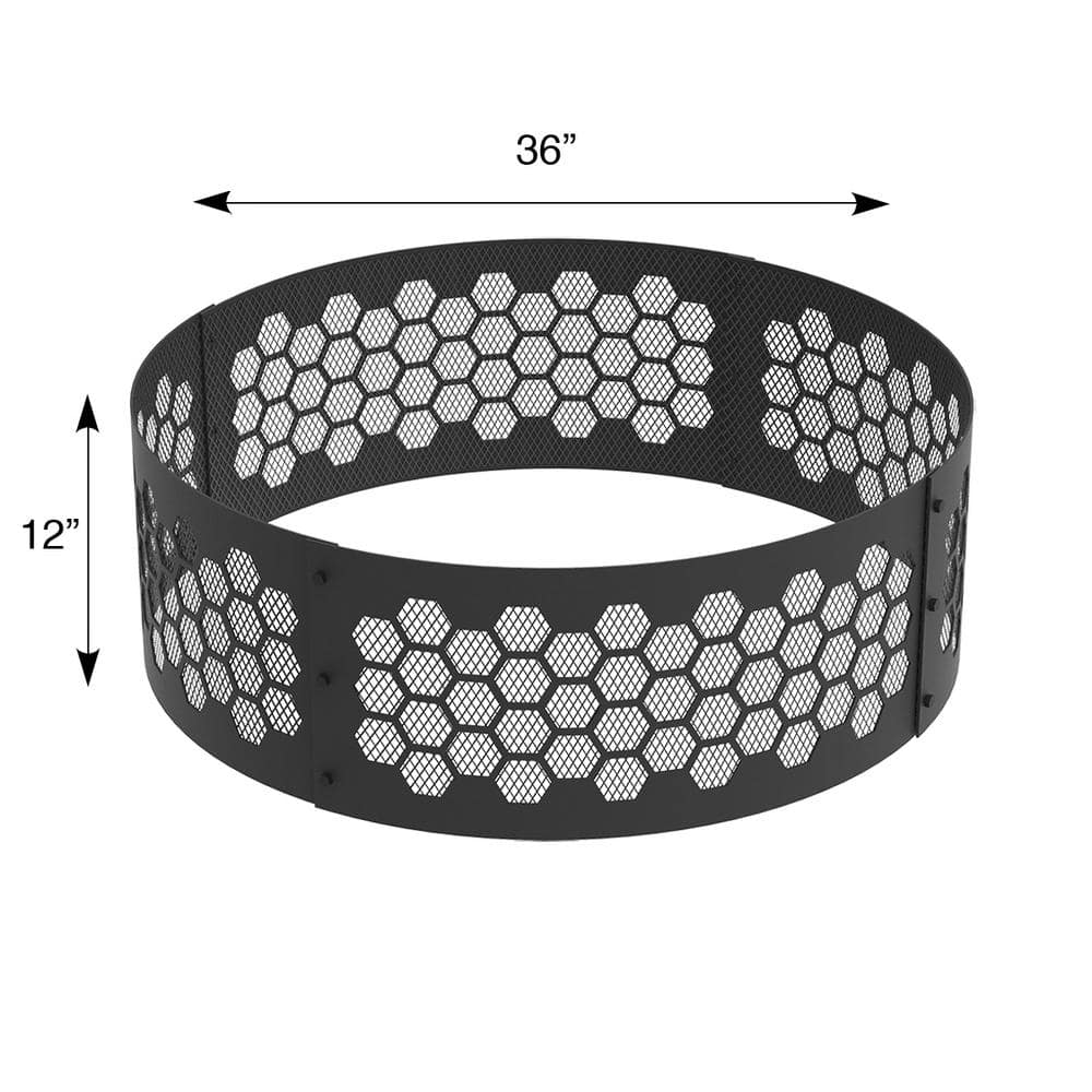 36" Black Steel Honeycomb Design Fire Pit Ring