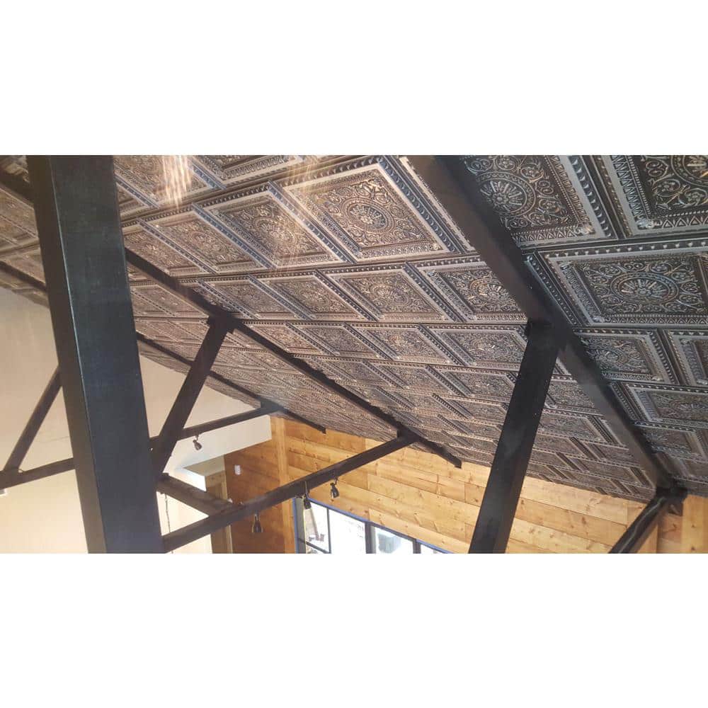 Antique Silver Faux Tin Square PVC Ceiling Tiles, 24x24 Inches