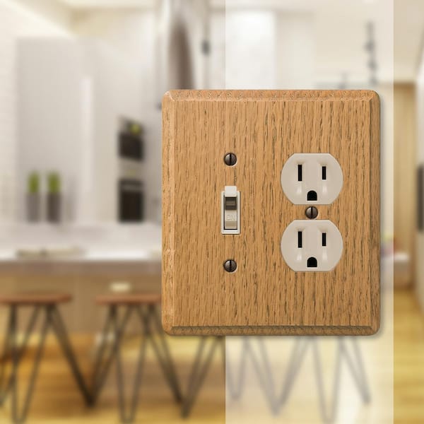 Contemporary 2 Gang 1-Toggle and 1-Duplex Wood Wall Plate - Light Oak