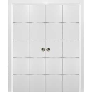 0020 72 in. x 80 in. Flush Solid Wood White Finished Wood Bifold Door with Double Hardware