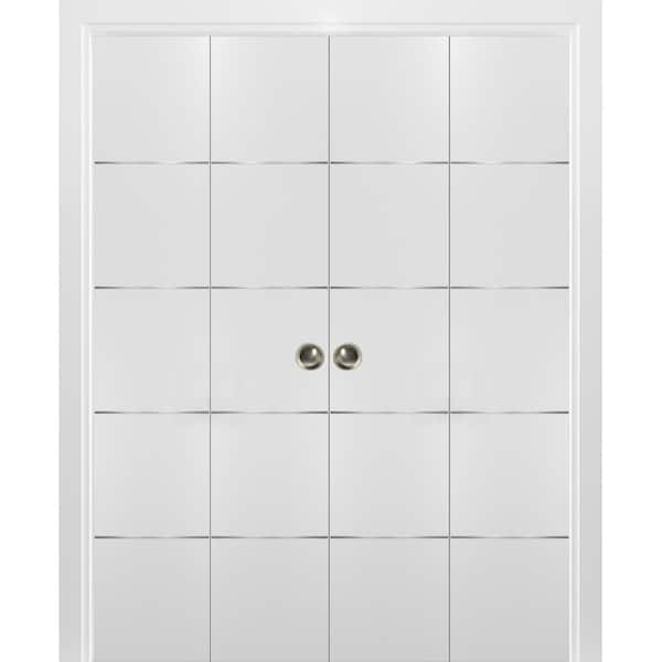 Sartodoors 0020 72 in. x 80 in. Flush Solid Wood White Finished Wood Bifold Door with Double Hardware