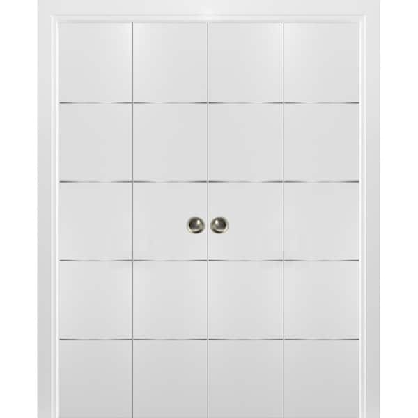 0020 96 in. x 80 in. Flush Solid Wood White Finished Wood Bifold Door with Double Hardware