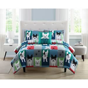 6-Piece Blue Archie Patchwork Microfiber Twin Bedding Set