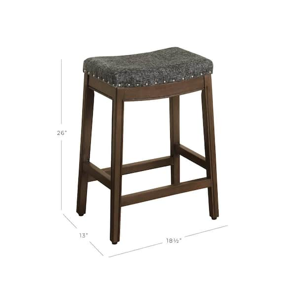 Linon Claridge 32 Backless Wood Bar Stool, Rich Brown with Natural Linen  Fabric, Includes 1 Stool