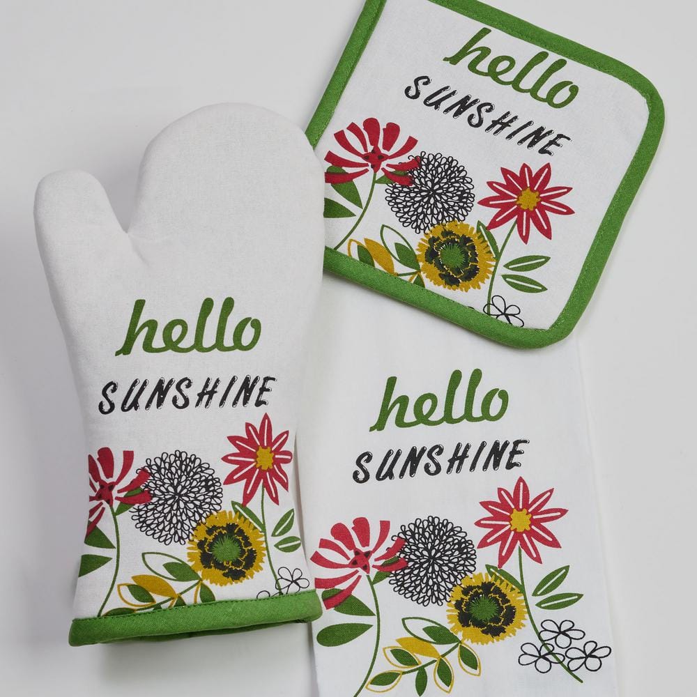 Hello Sunshine Floral Cotton Kitchen Towel and Mitt Set