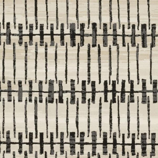 8 X 11 Beige, Black Geometric Washable Area Rug Runner Rug