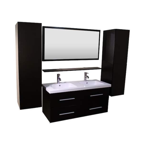 Kokols Anael 48 in.W Double Bath Vanity with Ceramic Vanity Top in White with White Onyx Stone Basin and Mirror