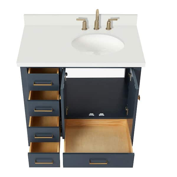 ARIEL Cambridge 37-in Midnight Blue Undermount Single Sink Bathroom Vanity  with Pure White Quartz Top in the Bathroom Vanities with Tops department at