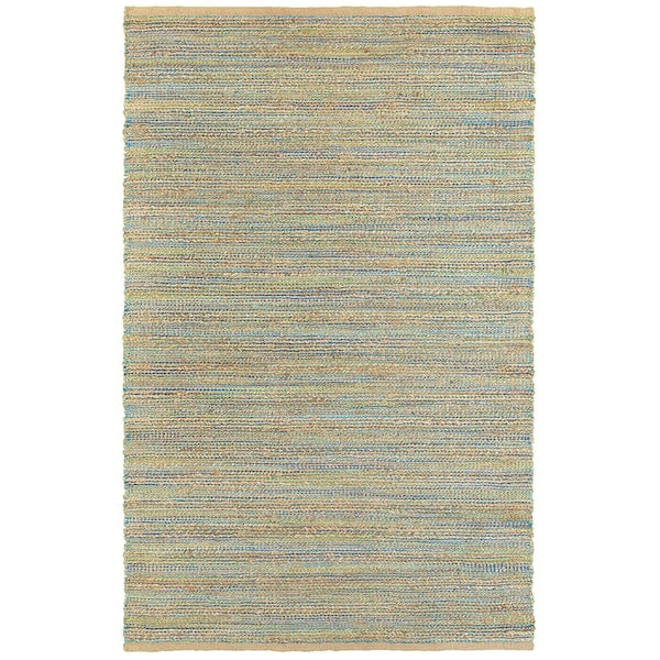 LR Home Finn Contemporary Tan/Blue/Green 9 ft. x 12 ft. Handwoven Braided Natural Jute and Chenille Area Rug