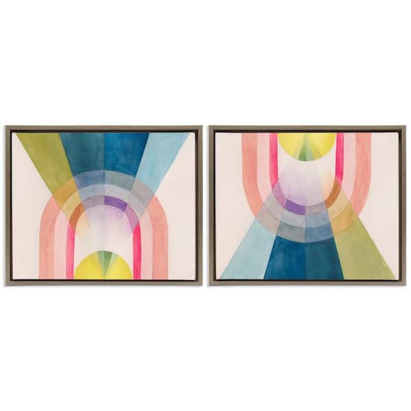 Stupell Industries Retro Pastel Structured Shapes by Grace Popp 2-Pieces Brown Floater Frame Abstract Graphic Art Print 25 in. x 31 in.