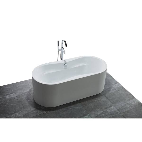 HOMEMYSTIQUE 67 in. Acrylic Slipper Flatbottom Non-Whirlpool Reversible Drain Bathtub in White