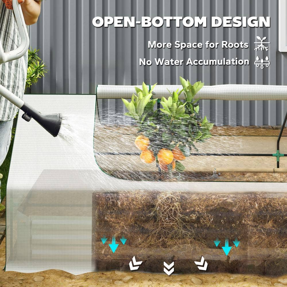 White Galvanized Steel Raised Garden Bed with Mini Greenhouse Cover
