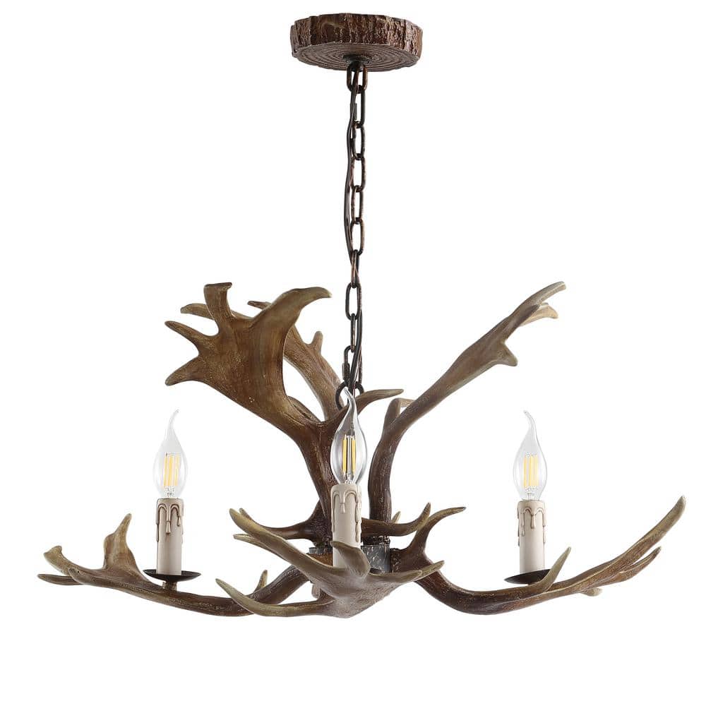 Eldora Rustic 27" Brown Resin Antler 3-Light LED Chandelier