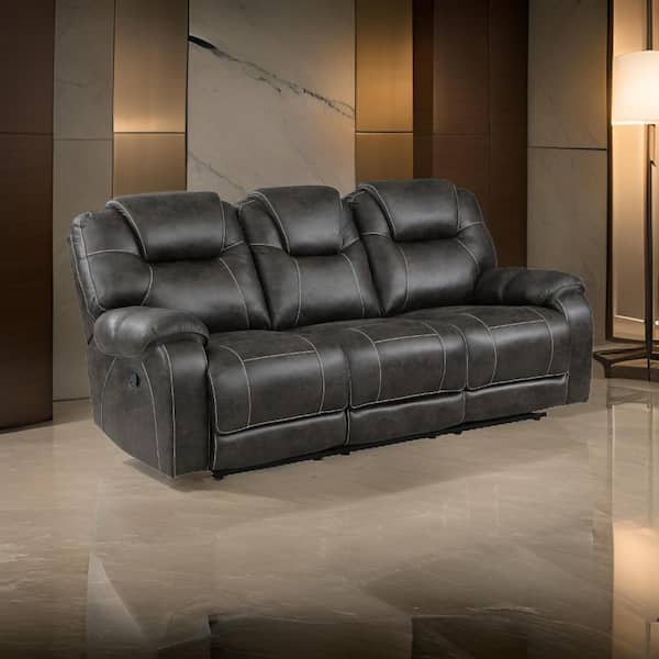 Benjara 41 in. Pillow Top Arm Microfiber Rectangle Manual Recliner Sofa in Brown