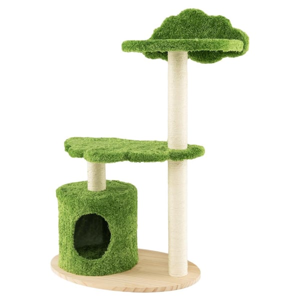 ANGELES HOME Green Beige Pine Wood Cat Tree with Sisal Scratching Posts